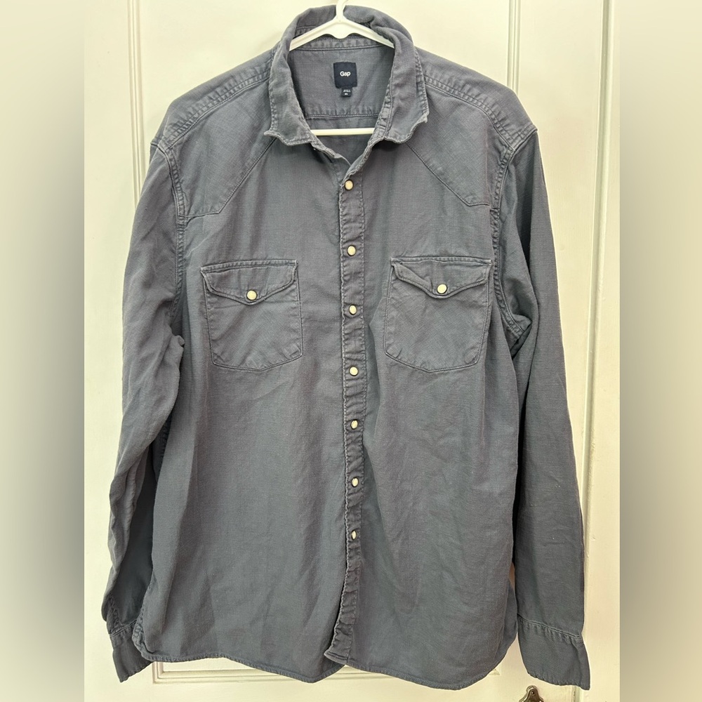 Gap 100% cotton denim like western white snap button long sleeve shirt size XL